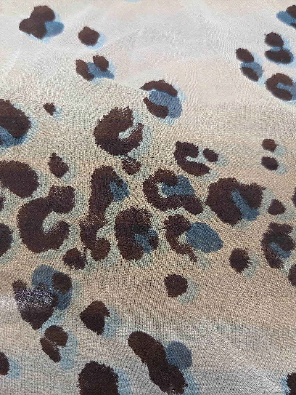 VTG Ann Taylor Beige Silk Scarf with Brown and Teal Leopard Spots 16x16